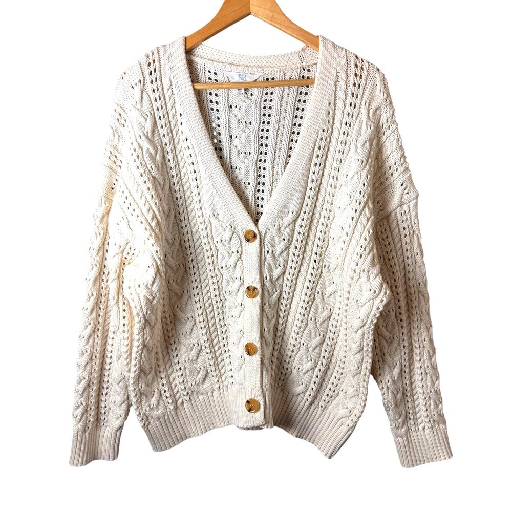 Time & Tru Cableknit Cardigan Sweater Womens XXL Chunky Cream Academia Cottage